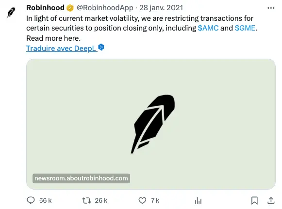 tweet communication de crise robinhood